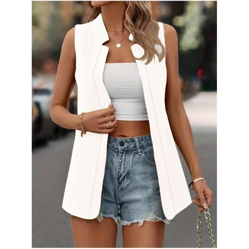 Women's Summer Simple Temperament Cardigan Vest Collarless Buttonless Commuter Jacket