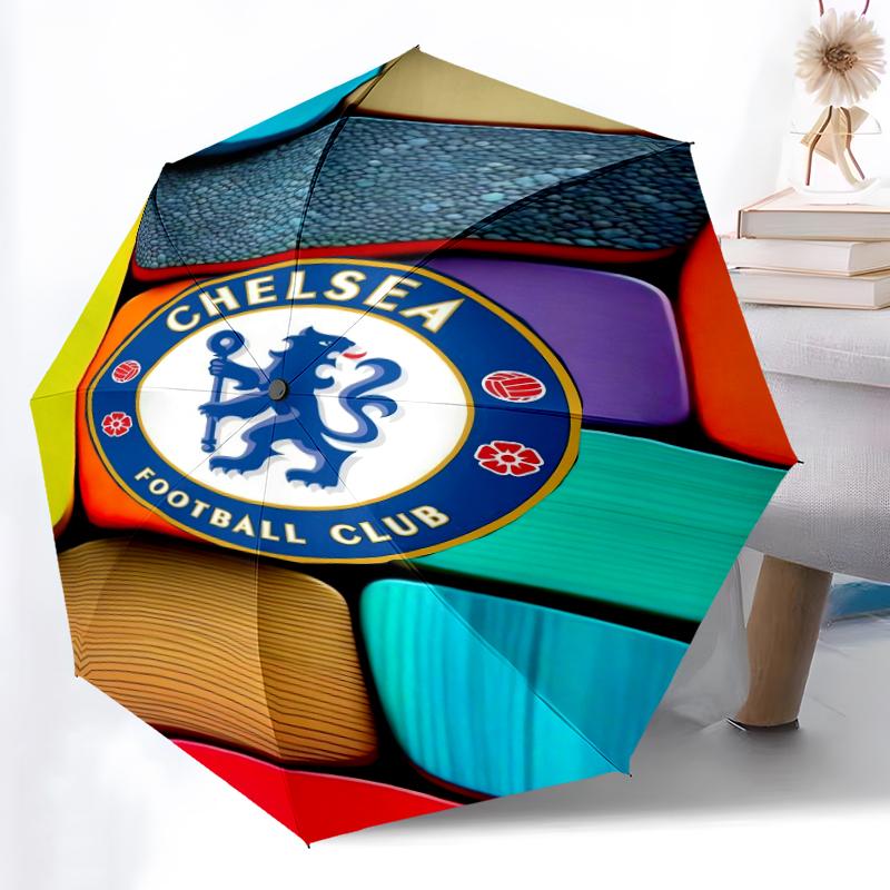 1pc Sturdy 8-Bone Auto Umbrella, Chelsea FC Umbrella, Digital Printed, Foldable Umbrella for On-the-Go Outdoor Use