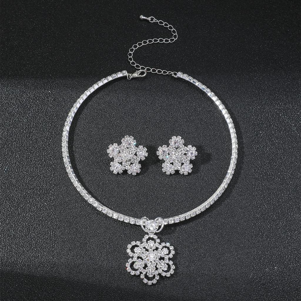 Fashion Snowflake Necklace Earrings Wedding Two-piece Wedding Dress Accessories, Bridal Jewelry Set