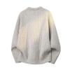 Men's Casual Ribbed Knit Sweater - Autumn/Winter Round Neck Loose-Fit.