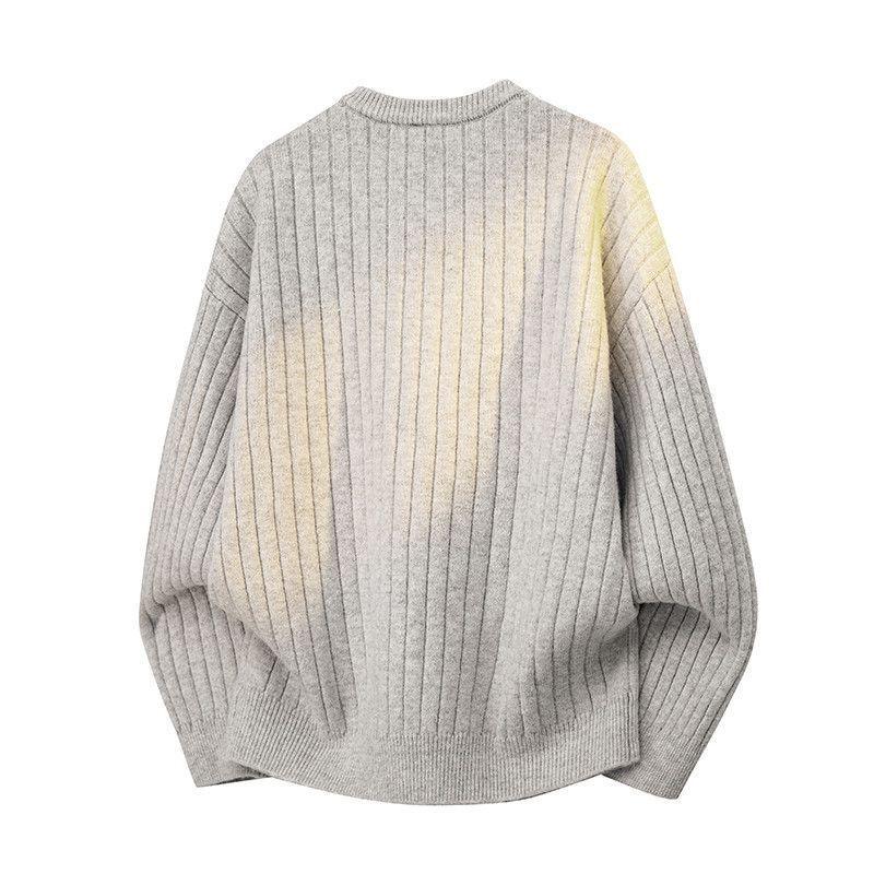 Men's Casual Ribbed Knit Sweater - Autumn/Winter Round Neck Loose-Fit.