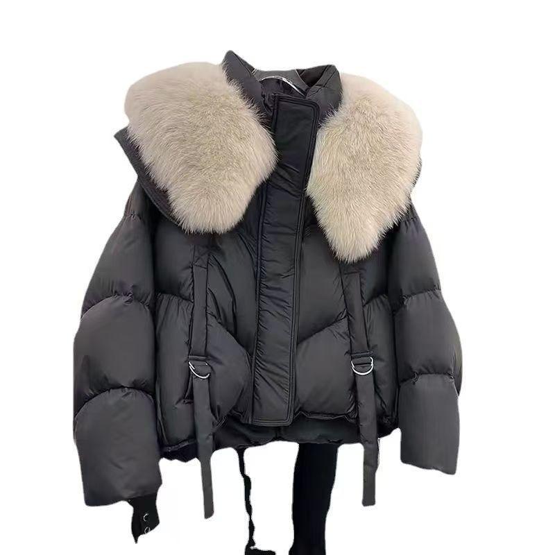 Winter New Fashionable Loose Thick Cotton Clothes Big Fur Collar Down Cotton Clothes Small Looking Thin Women's Cotton Clothes