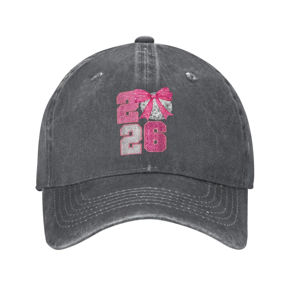 Happy New Year 2026 Disco Ball Pink Coquette Bow Family Casual Baseball Cap Summer Sunscreen Men Adult Vintage Baseball Caps