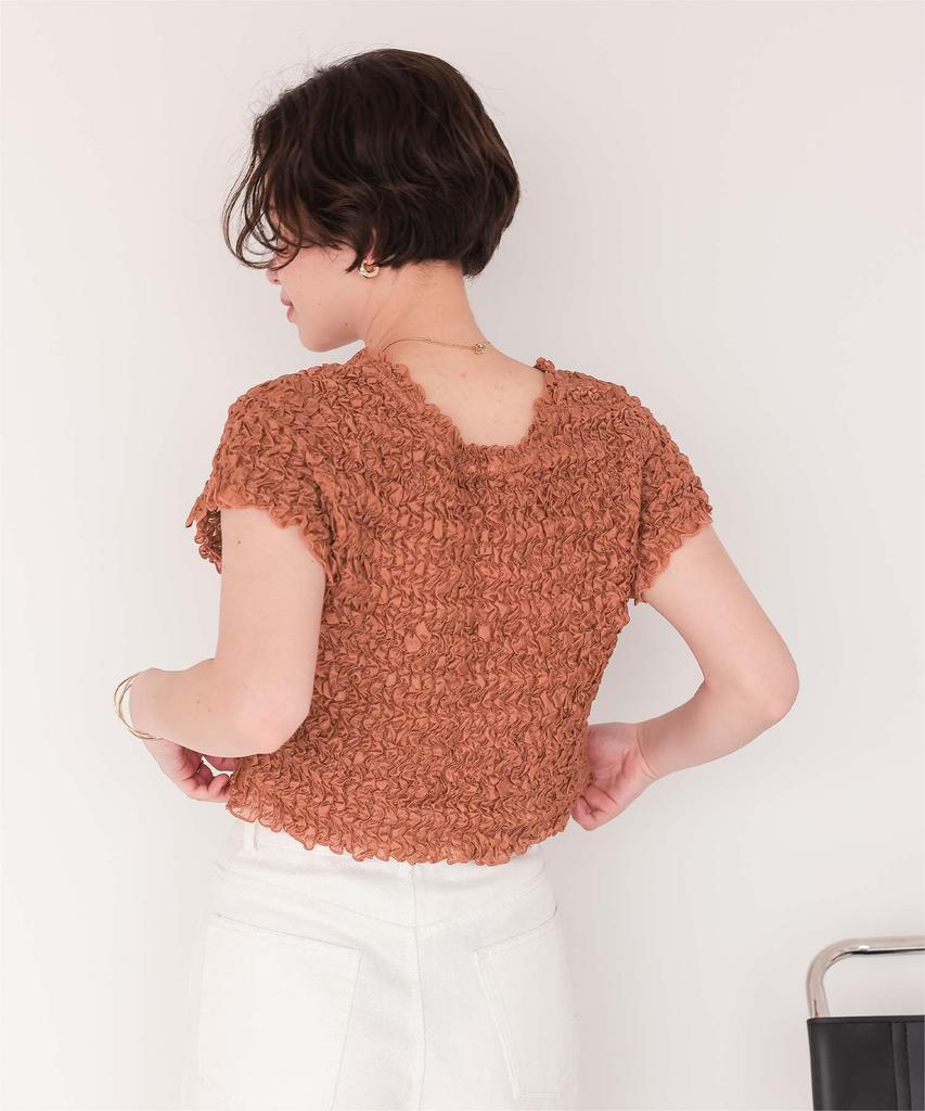 Titibait Pokopoko Shirred Sheer Top AFXP4324 Free Size Brown Women's