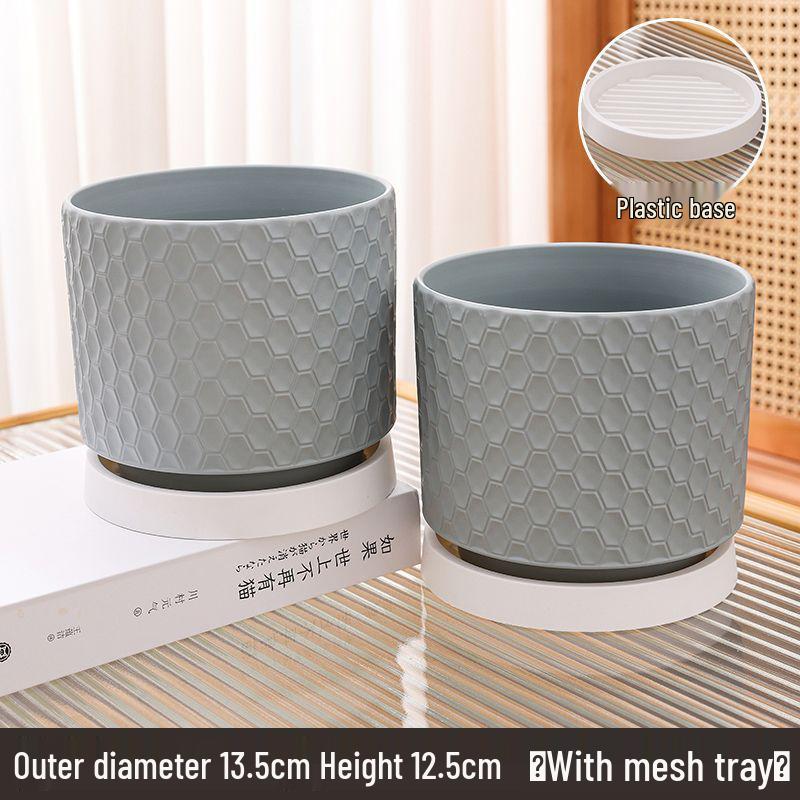 Elegant Large Ceramic Flower Pot with Saucer for Home - Light Luxury Style Ideal for Orchids, Succulents, and Green Plants