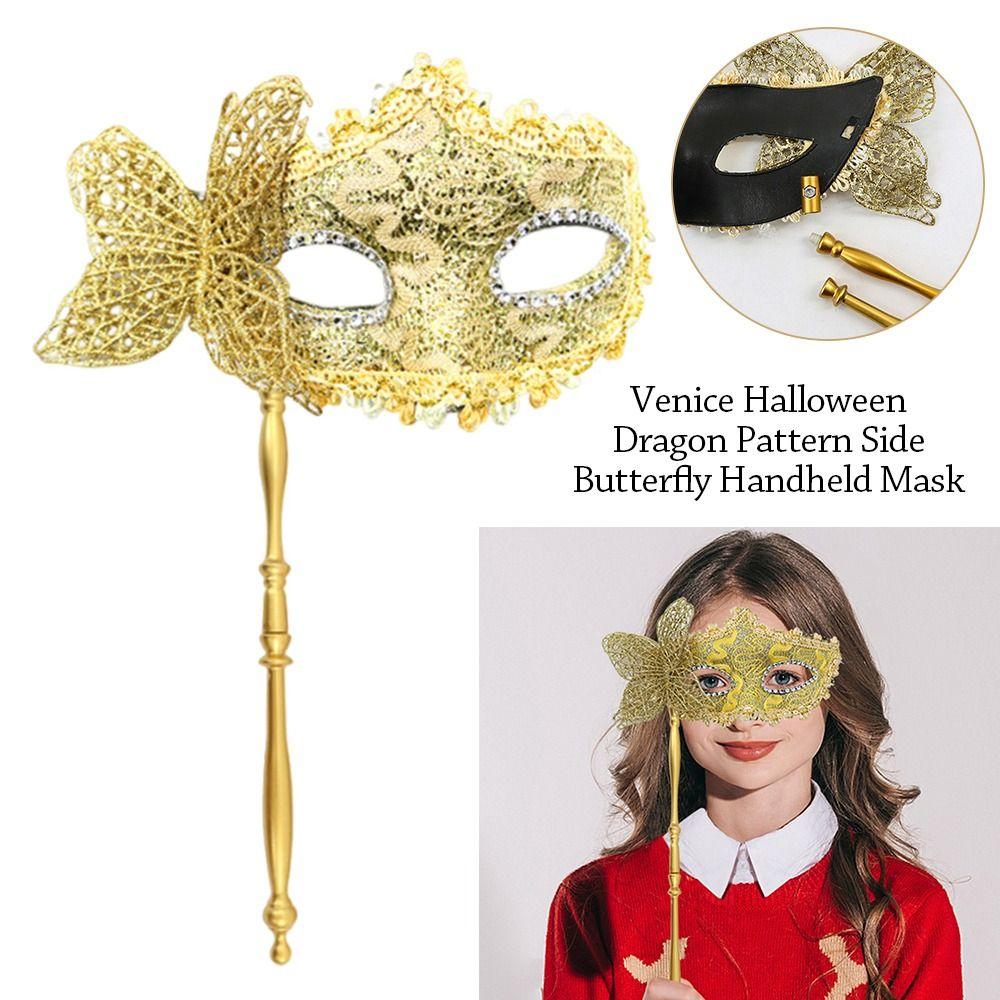 Venetian Party Handheld Masquerade Masks Stick Side Butterfly Festival Costume Party Mardi Gras Masks Carnival Party