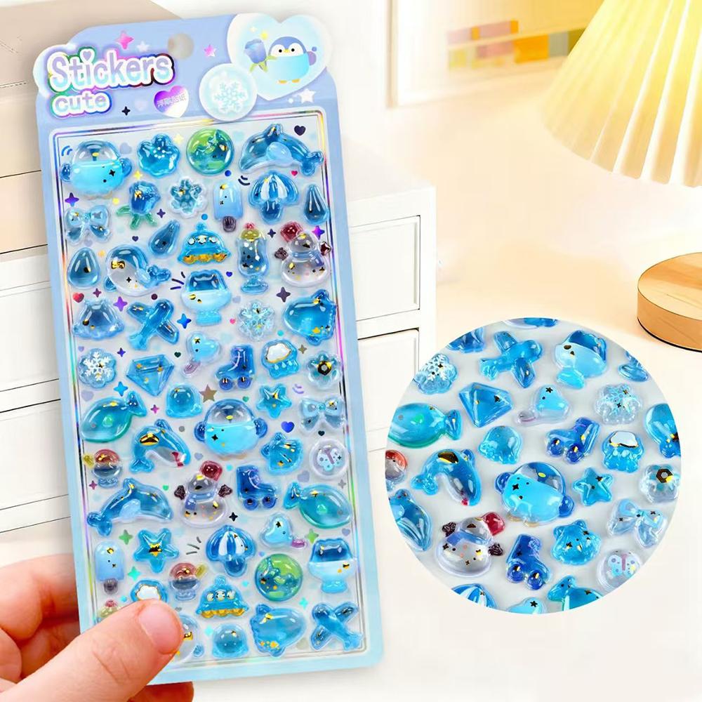 1/4pcs 4 Colors Cute Animal Embossed Gemstone Sticker with Gold Sequin for Scrapbooking Kawaii Aesthetic Material Craft Supplies