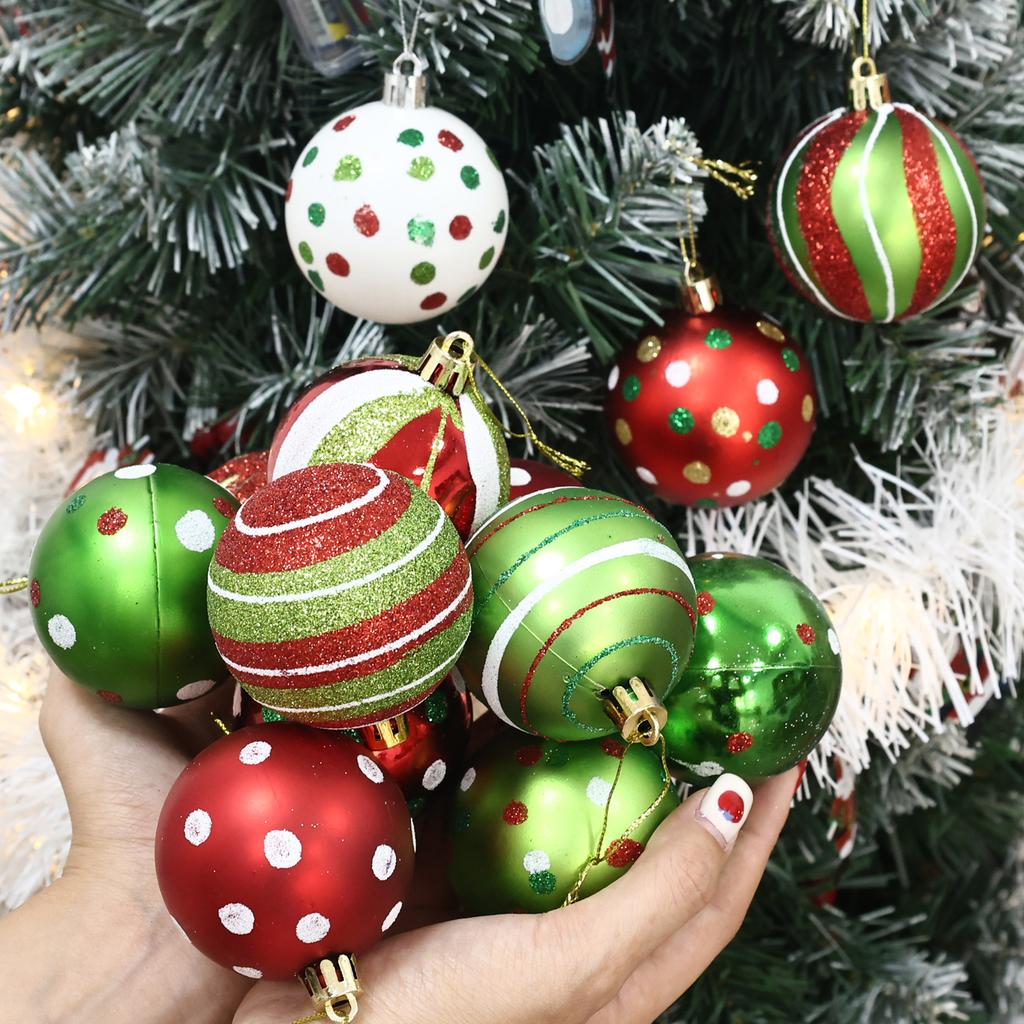 24/6pcs Christmas Ball Xams Tree Hanging Ornaments Red Green Plastic Balls Holiday New Year Party Decoration Hanging Pendant