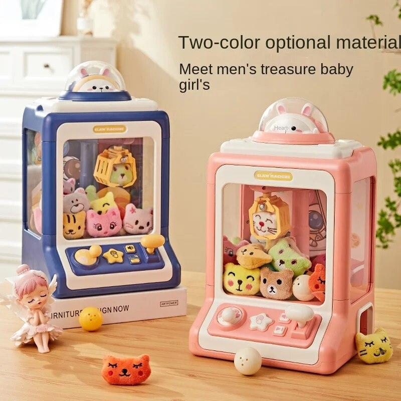 Automatic Doll Machine Plaything For Kids Small Cute Animation Coin Operated Play Game Claw Crane Machines With Light Music Kids Toys