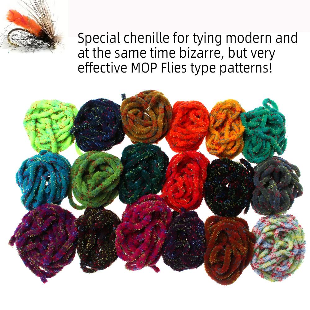 6~7mm 3M/Pack Fly Tying Material Mottled Mop Chenille for Stone Flies Emerging Caddis Nymphs Larvae Woolly Bugger