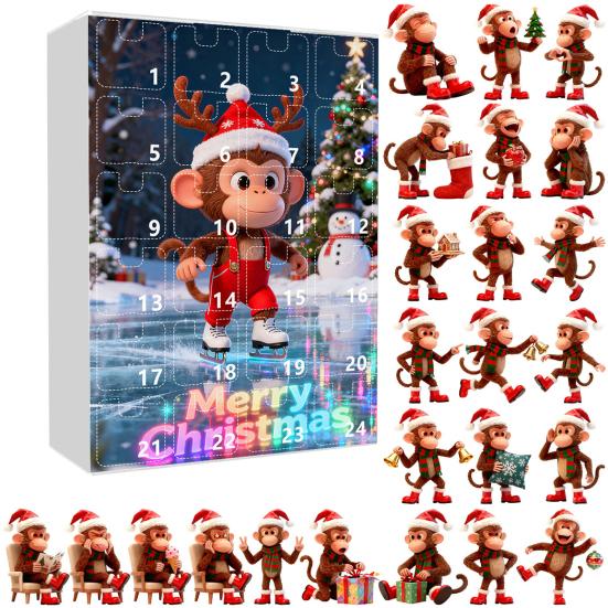 Advent Calendar Resist Monkey Wearing Christmas Hat Design 24-Day Countdown Festive Family Activity Calendar