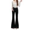 Bequeme Schwarze Tasche Bestickte Mikro-ausgestellte Jeans Damen Frühling und Sommer Hochtailliert Elastisch Übergröße Skinny Hose Lange Denimhose