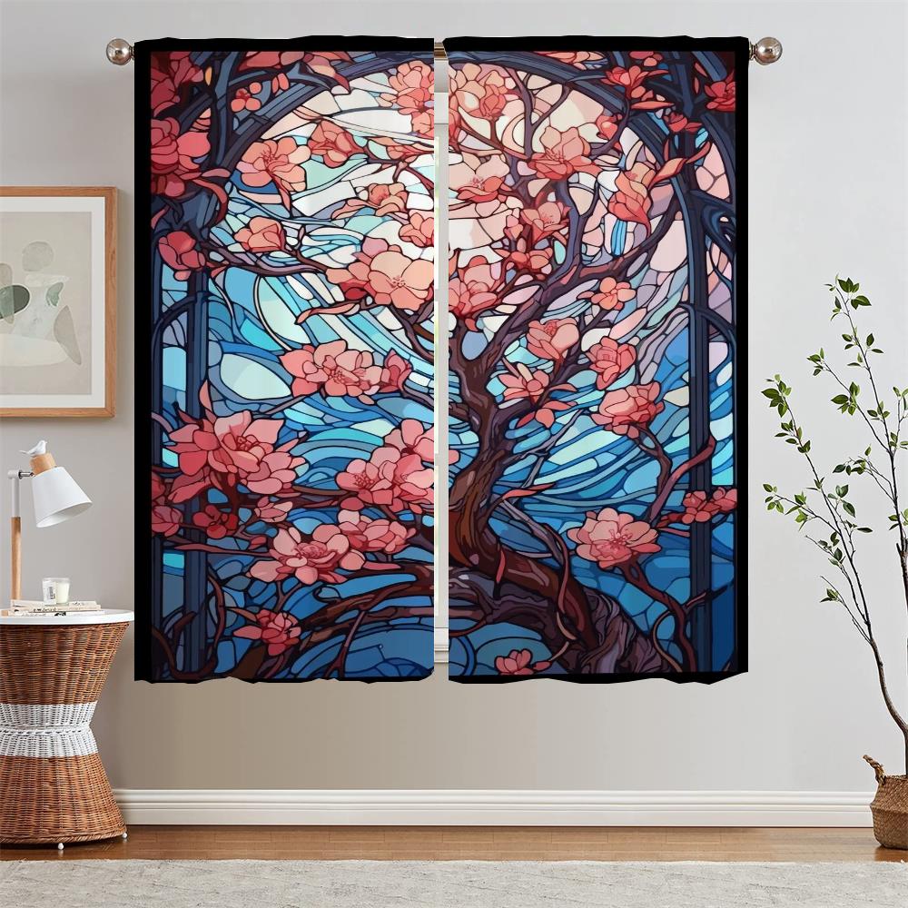 

Цветочный тюль в кухонных шторах, 2 шт., оконные щупальца, затемняющие шторы, украшения для гостиной, шторы для спальни, завитки W50xH70cmx2pcs-CL