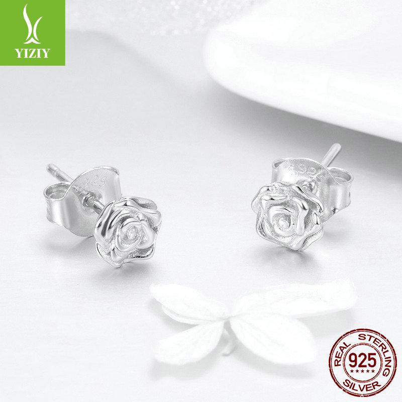 S925 Sterling Silver Rose Stud Earrings Elegant Flower Jewelry Cross-Border