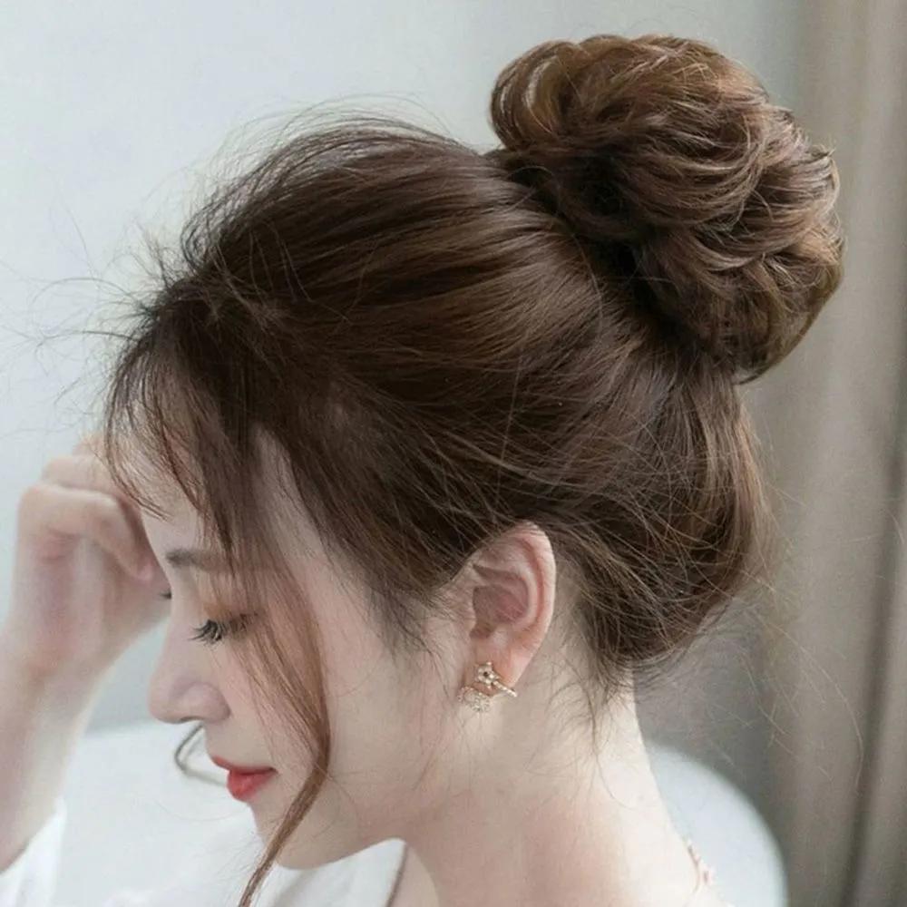 Dango, bun, scrunchie, dumpling, updo, partial wig, hair tie light brown