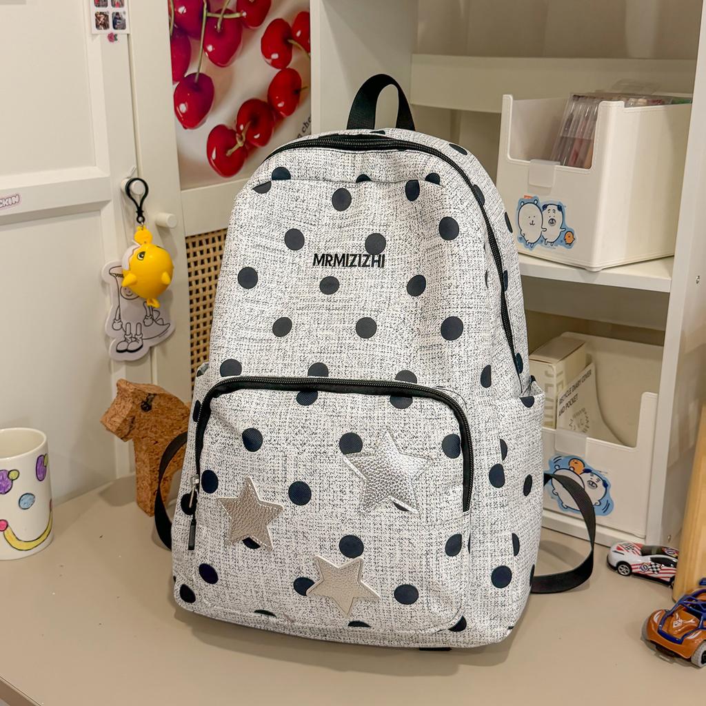 Schoolbag retro polka dot star embroidered backpack Korean ins atmosphere sweet girl junior high school schoolbag female backpack