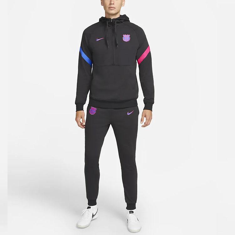 Nike Barcelona Farbblock-Logo-Druck Halbreißverschluss Schnelltrocknender Hoodie Herren Hoodie Schwarz DB7814-014