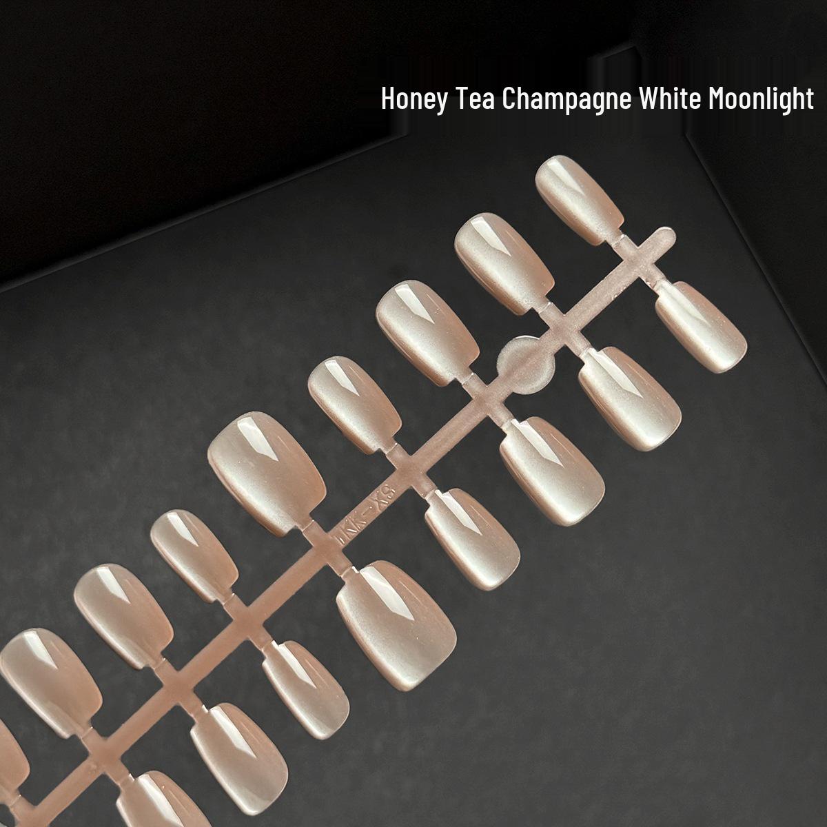 Champagne Crystal Cat Eye Wearable Nails: Nude & White Moonlight Nail Art Stickers
