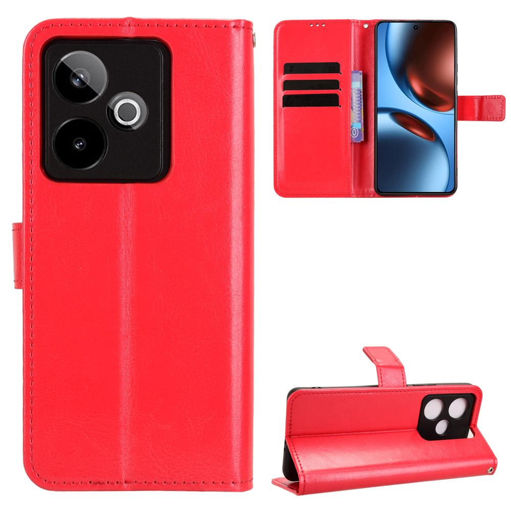 

Для Realme GT7 5G (Китай)/Чехол из ПУ кожи для Realme GT 7 5G с ремешком, текстура «Crazy Horse», чехол-кошелек для телефона Red