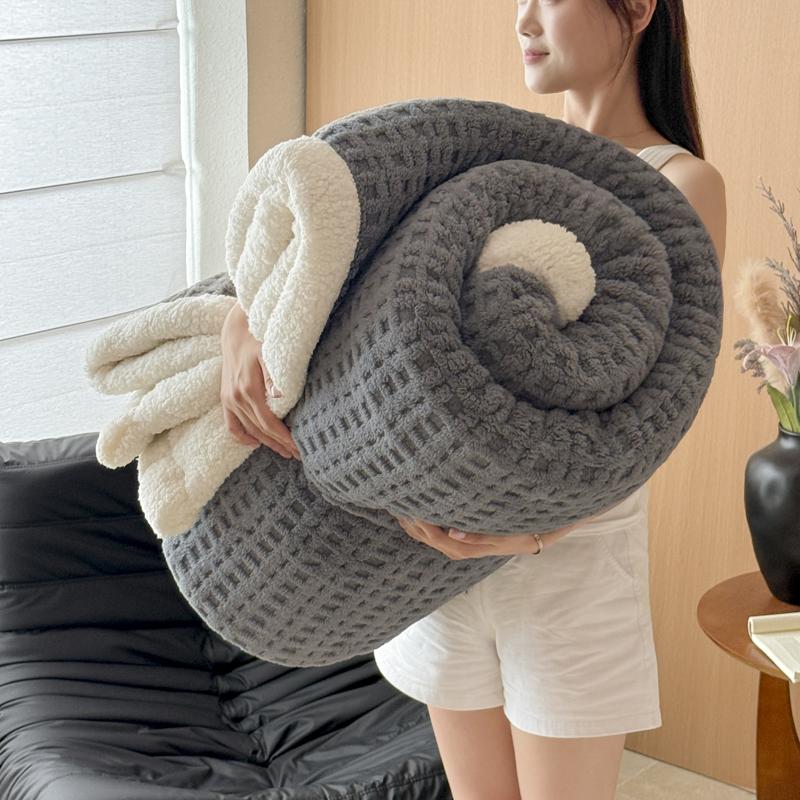 WOSTAR Warm Soft Waffle Jacquard Blankets For Beds Winter Fluffy Coral Fleece Thermal Thick Bed Sheet 150X200 Extra Large Size