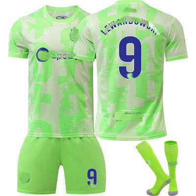 Dospievajúci Deti Dospelí Futbalové Súpravy Športová Tréningová Súprava Dresov so Štucňami 24/25 Barça 2. Vonkajší #9 Lewandowski