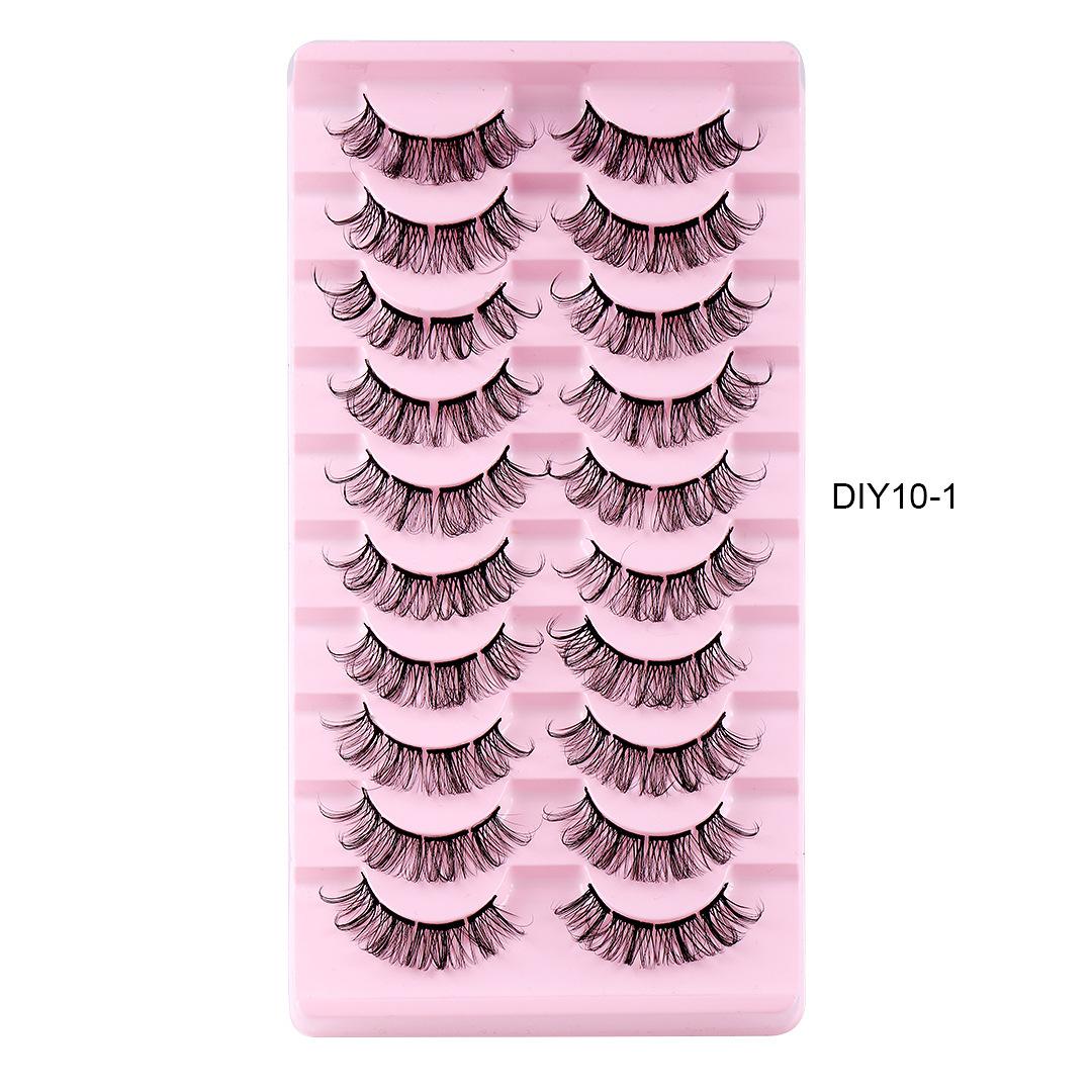 DIY Segmented False Eyelashes Natural Russian D-Curl 10 Pairs Synthetic Fiber Curled Grafting Eyelashes DIY10-1