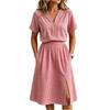 Women's Plaid Two-Piece Outfit, Short Sleeve Button Top with Pocket and Matching Skirt, Summer Casual Set