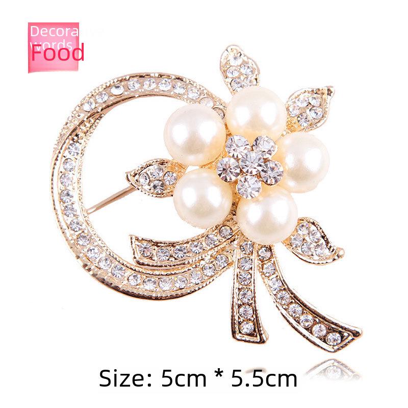 Lanhao Pearl Rhinestone Wreath Brooch - Korean Fashion Accessory