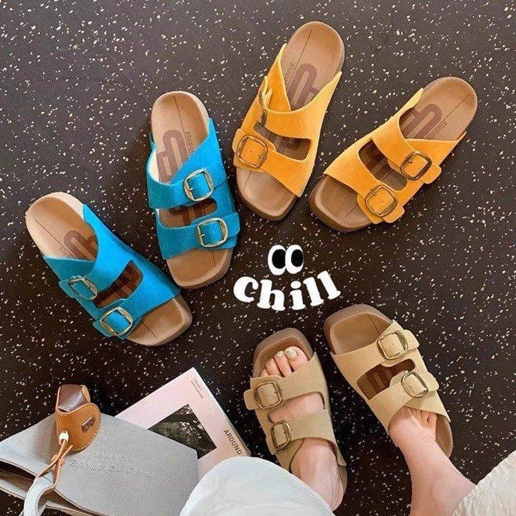 Soft leather version~ Boken cool slippers women's outer wear 2025 summer new thick bottom one-word buckle with lazy height Boken tow