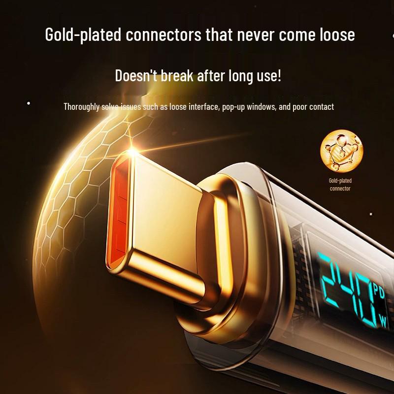 6A Transparent Type-C Data Cable, 100W Super Fast Charging, Compatible with Huawei, Xiaomi, and Apple Devices.
