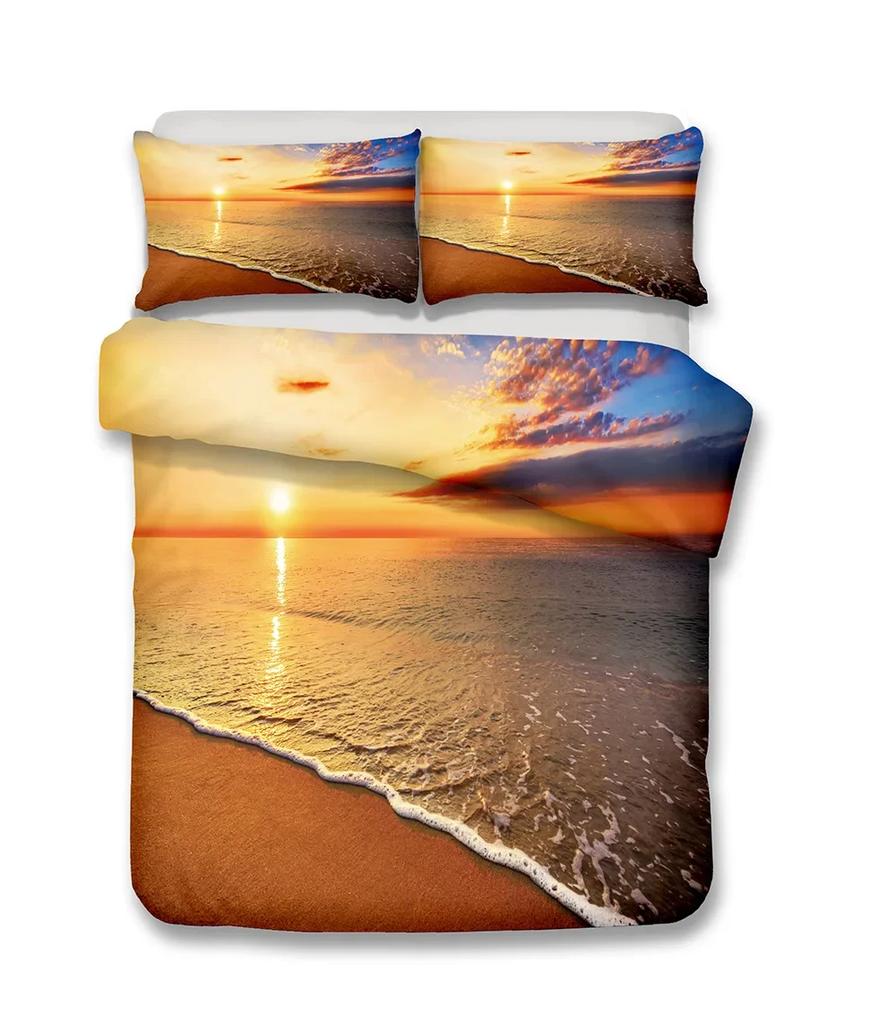 3D Bed set Beautiful Beach Beding Bed Linen Sets Modern Comfortable Quilt Cover+pilowcases Winter California King Beding Sets Jogo De Cama Bed