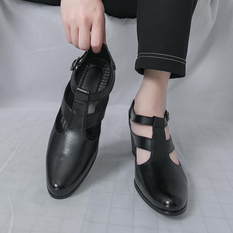 Party Men's Shoes Leisure Classic British Style Summer Outdoor Streets 38-46 Plus Size Black and White Sandals Leisure Business