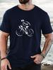 Cyclist Line Print Unisexs Crew Neck Short Sleeve Tee Soft Casual Summer Top For Sports Lover Unisex Daily Street Basic Outfit Wear