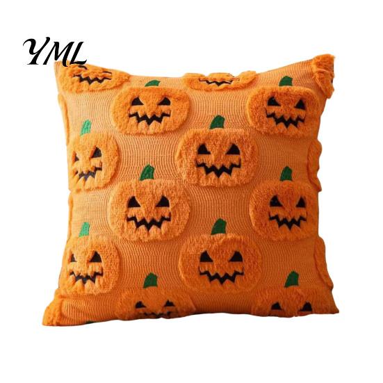 Soft Plush Ghost Decor Pumpkin Cushion Cover, Halloween Throw Pillow 18 X Inch Theme Indoor Cute Case for Spooky Season, Cozy Fall Home Decorative