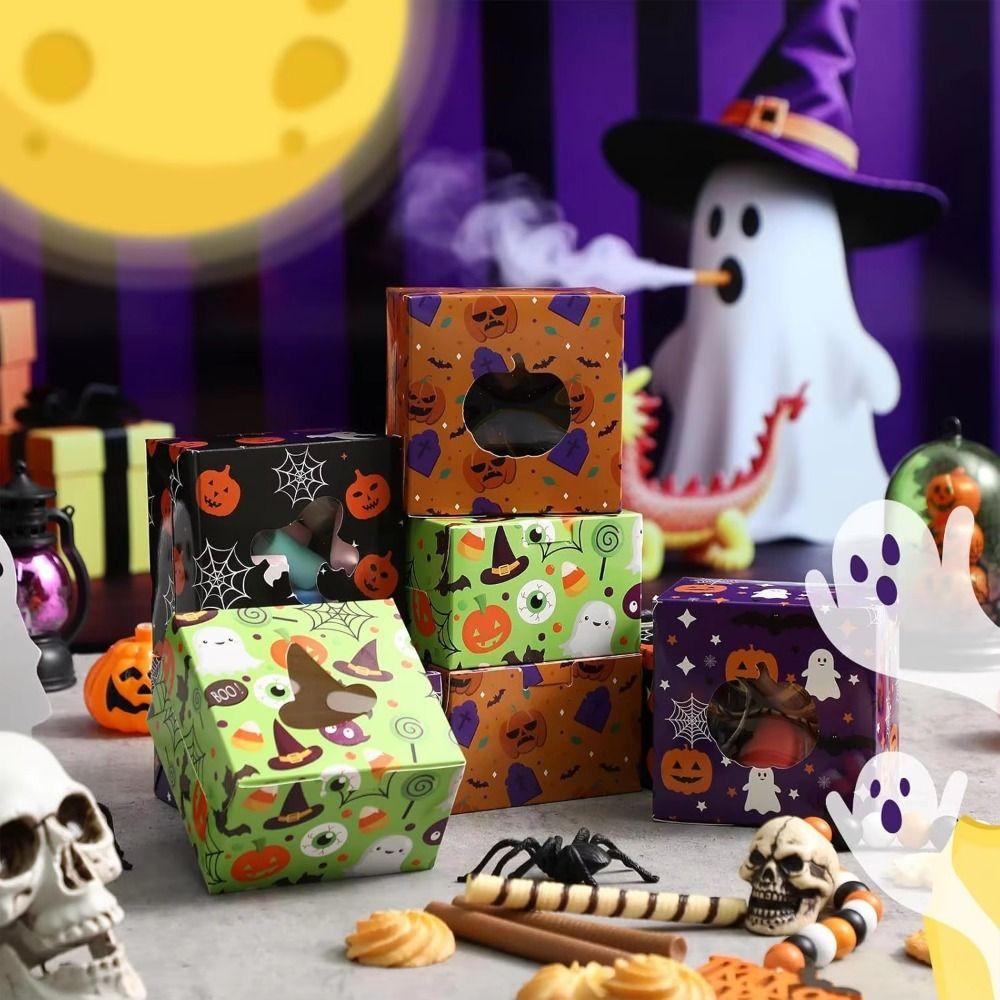 12/24Pcs Square Halloween Treat Boxes Paper Cookies Favor Boxes Party Decoration