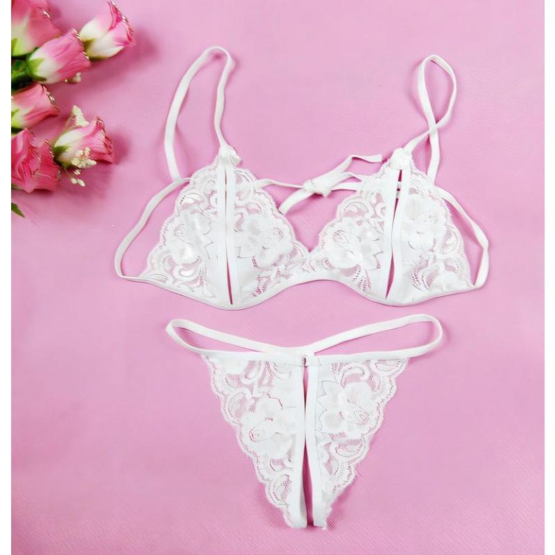 Women's open-crotch lingerie, sexy lace transparent, three-point open-crotch panties seduction set