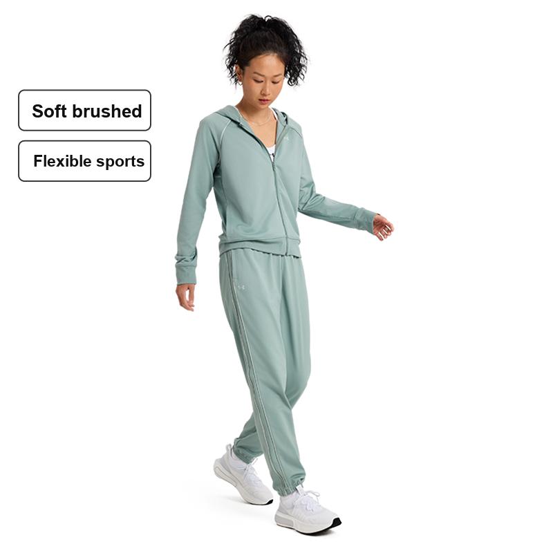 Under Armour Rival Tricot Logo Hoodie Langarm Oberteil Slim Fit Bequem Schlicht Lange Hose Freizeit Set Damen Sets Limettengrün 6001966-348