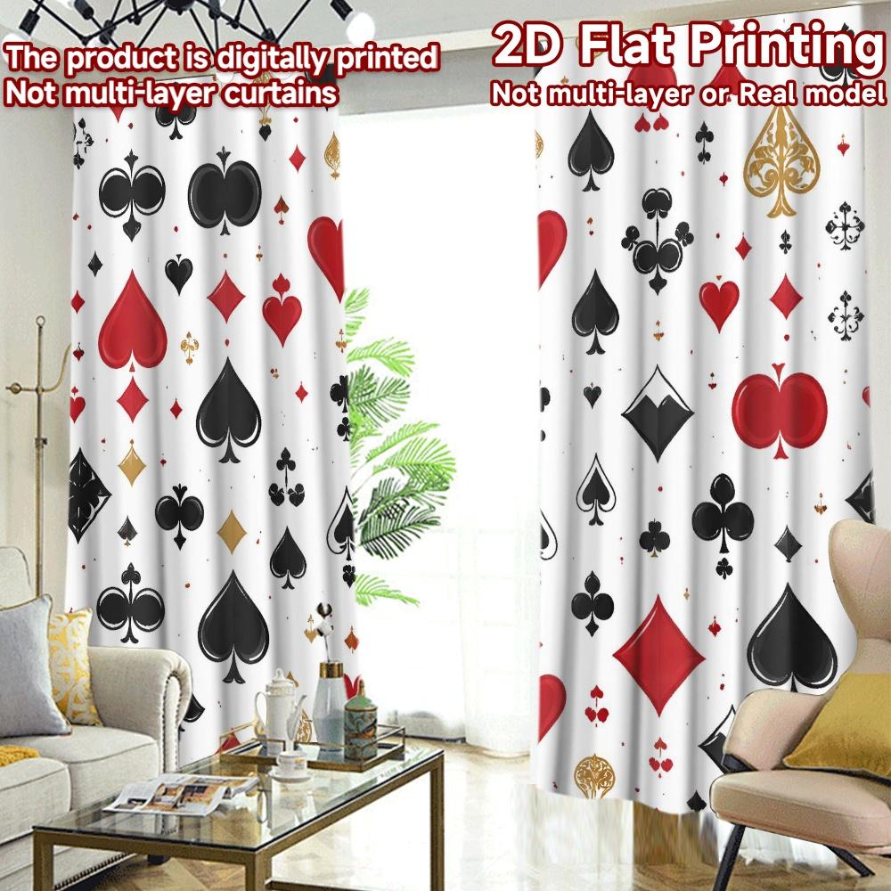2D FLAT PRINTING 2pcs Curtains (Without Rod) Playing Card Symbols Popular Contemporary Curtains Versatile Polyester Fabric