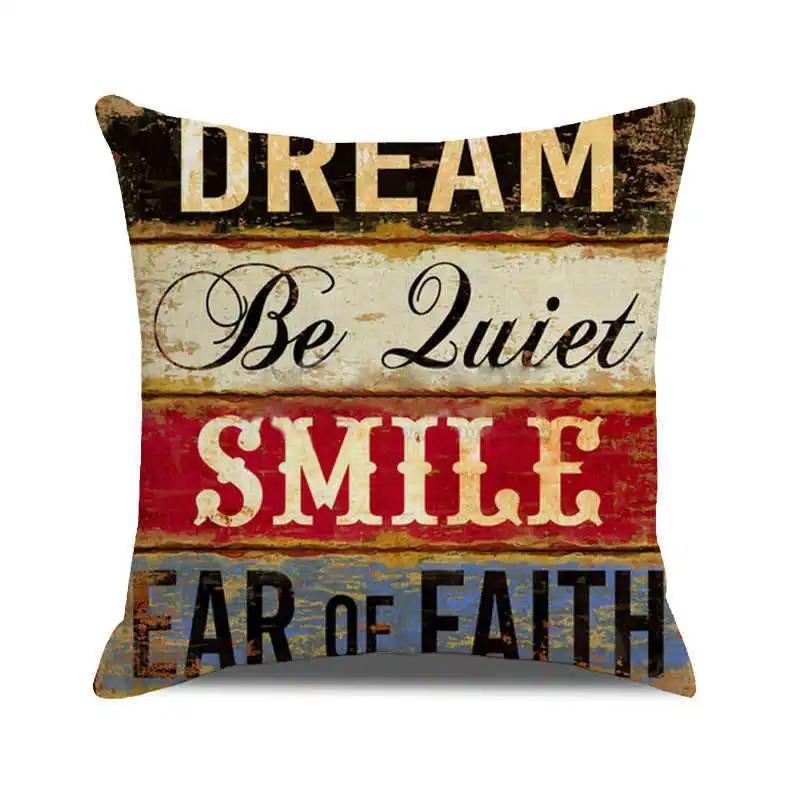 Home Chair Seat Furniture Pillow Cover Retro Industrial Style Cushion Wood Grain Letter Decor Pillowcase