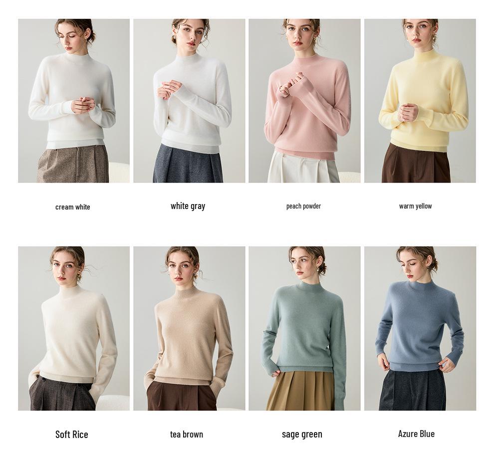 Women's Seamless Cashmere Half-High Neck Pullover - Soft, Warm, Long Sleeve Casual Sweater