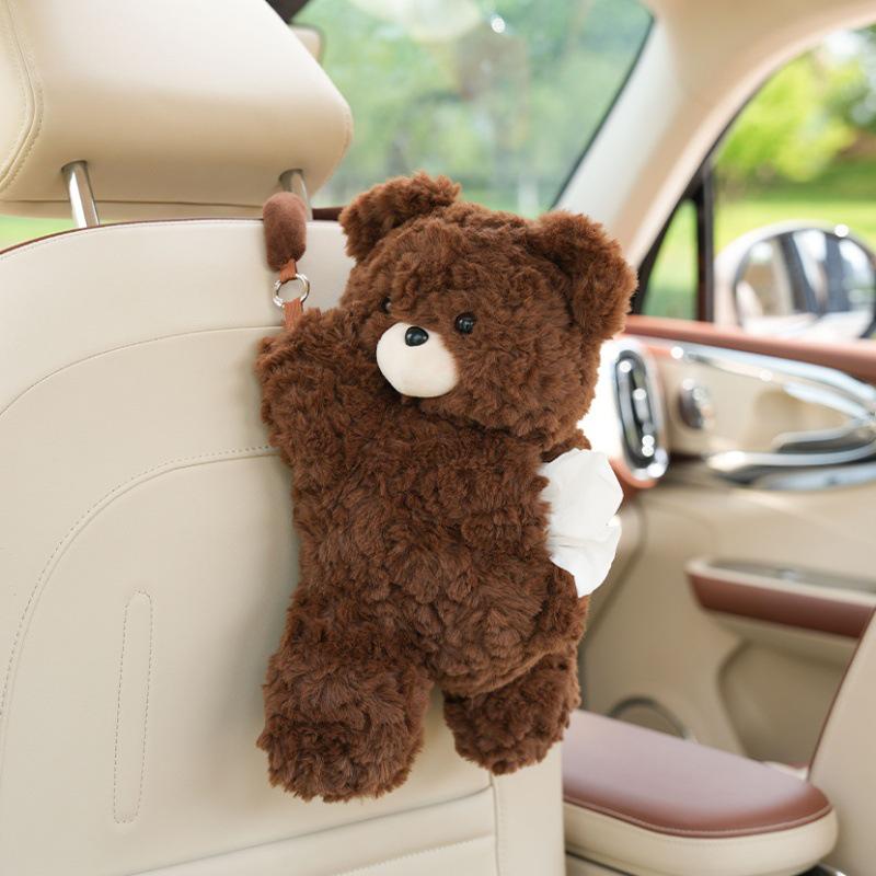 Plush Monkey Car Tissue Holder: Cute Cartoon Doll Pull-Out Tissue Box for Interior.