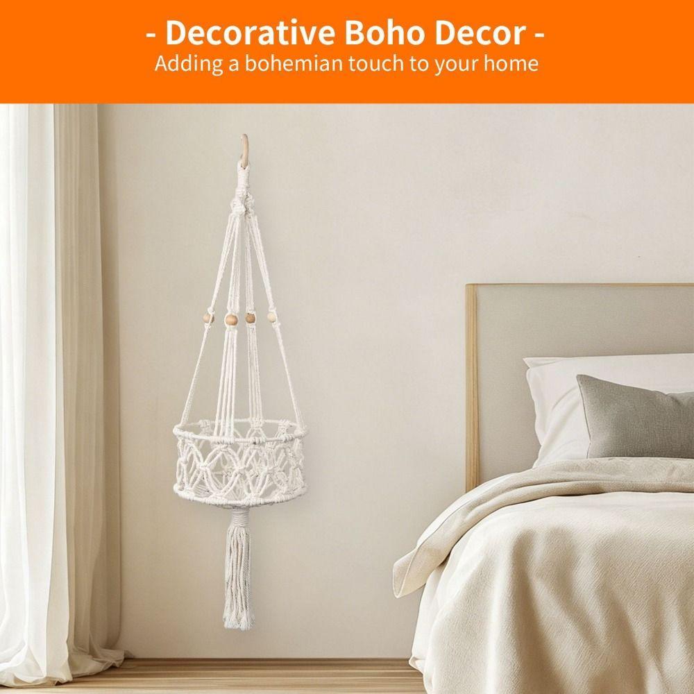 Woven Cotton Rope Fruit Hanging Basket Suspended Decorative Macrame Plant Holder Wall Hanging Weaving Storage Basket