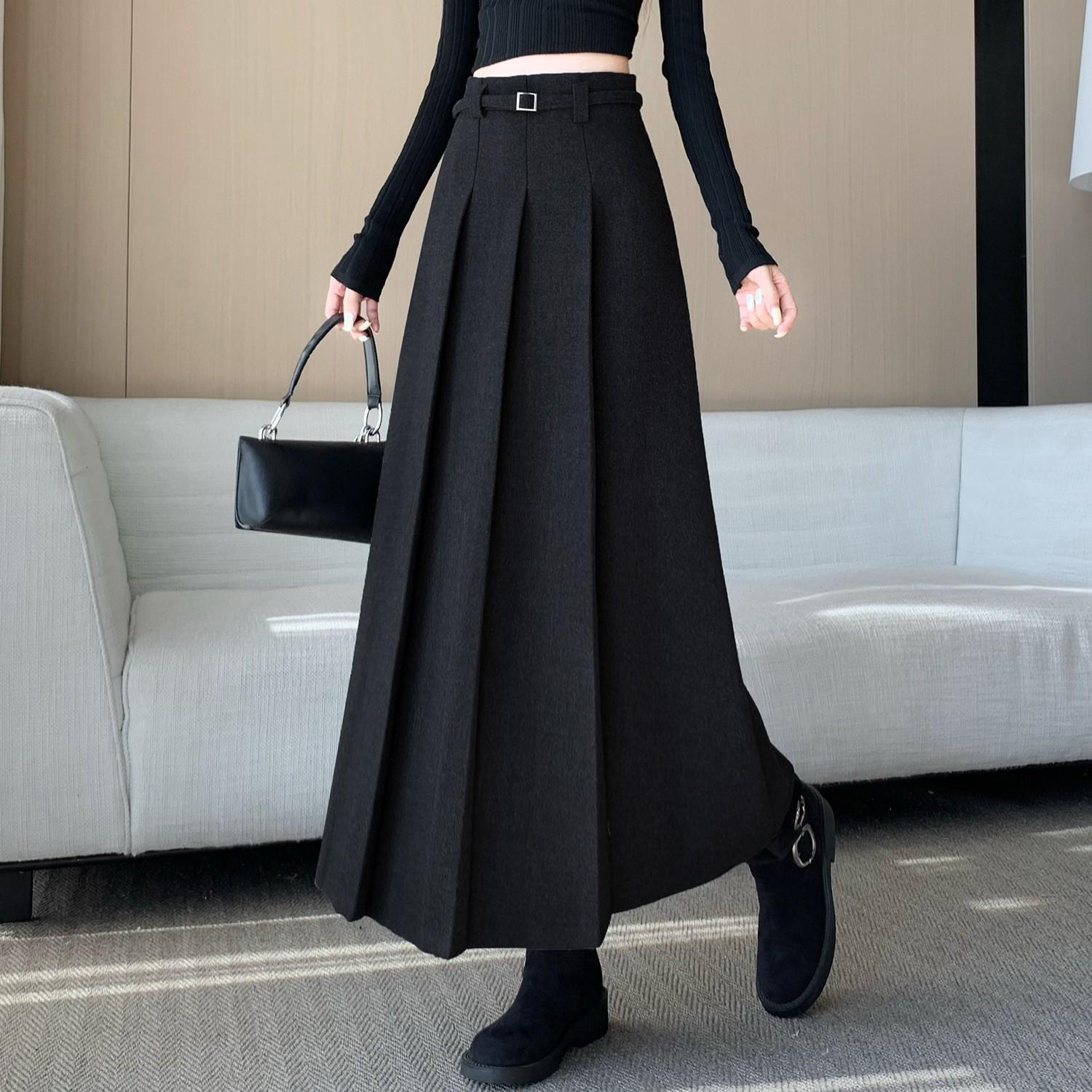 

Elegant High-Waisted Gray Wool Pleated Skirt – Versatile Autumn/Winter Fashion for Women Extra Large чёрный