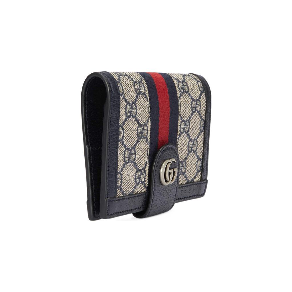 Gucci Ophidia Double G Logo Snap Closure Canvas And Leather Trim Passport Holder Men Accessories Beige Blue 732755-96IWN-4076