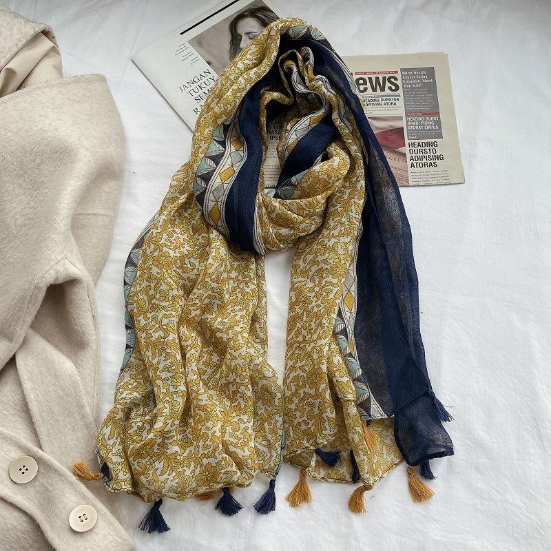 Spain Luxury Fashion Lovely Floral Tassel Viscose Shawl Scarf Lady Print Pashmina Stole Wrap Snood Bufandas Muslim Hijab