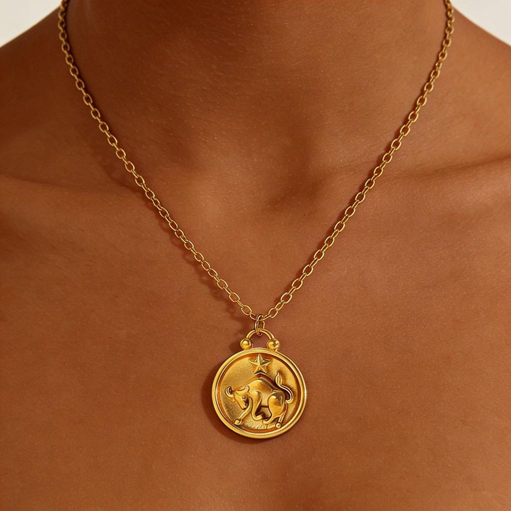 Electroplated Zodiac Pendant Necklace Titanium Steel Light Luxury Choker Fashion Jewelry for Women