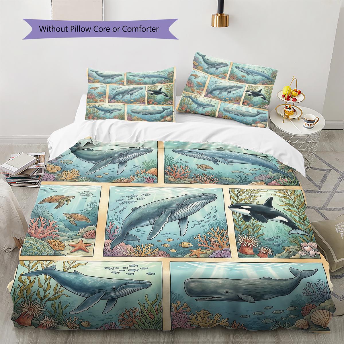 

Retro Ocean Animals Pattern Bedding,Quilt Set Quilt Cover Pillowcase Home Birthday Gift (1 * duvet cover + 2 * pillowcase, without core) 135x200cm