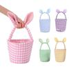 Grid Design Rabbit Ear Basket Plaid Pattern Moisture Resistant Easter Eggs Basket Reusable Bunny Ear Handle Easter Party Basket
