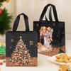 1 STuks met Handvatten Sneeuwpop Cadeautassen Zwart & Gouden Kerstboom & Kous Ontwerp Tote Bags Waterdicht
