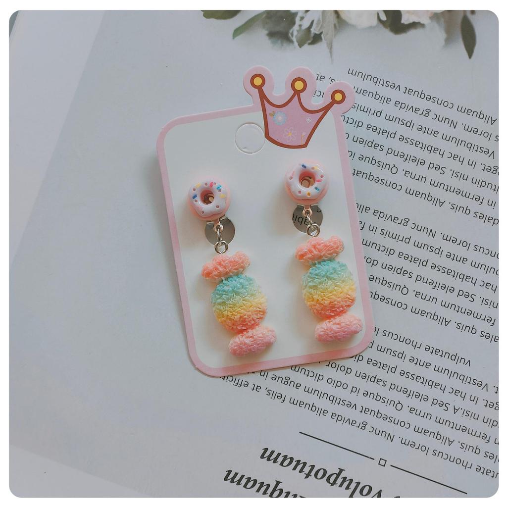 Children's Cute Fruit Candy Donut Ear Clips - Sweet Cartoon Faux Wool Student Earrings